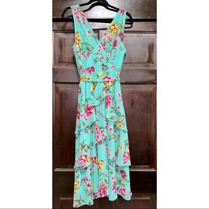 White House Black Market Floral-Print Tiered Midi Dress Size 6P